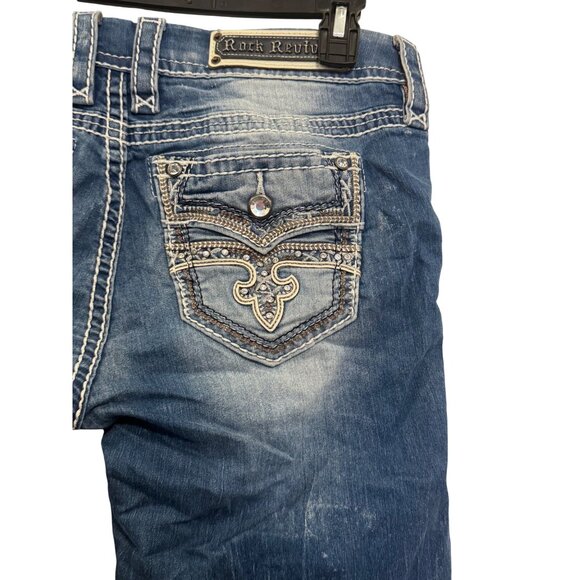 Rock Revival Capri Jeans Womens Size 30 Cyndee Mid-Rise Blue Distressed Denim - Picture 7 of 9